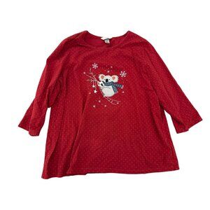 Cj Banks Womens Red Koala Christmas Long Sleeve Top 1X Cotton Blend